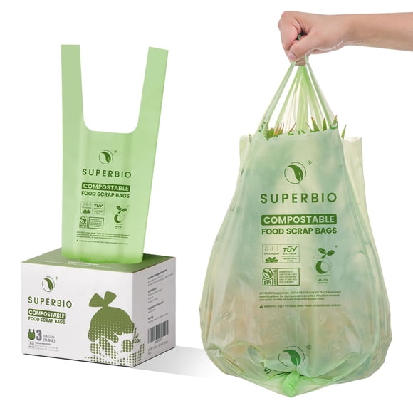 Bolsas compostables para residuos de alimentos SUPERBIO, 3 galones, 80 unidades
