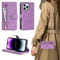 thumbnail image 4 of ELEHOLD Luxury Wallet Case for iPhone 14 Pro Max 6.7" Card Slots Zipper Purse Stand Function with Crossbody Strap Wrist Strap PU Leather Shockproof Case, Lightpurple, 4 of 9