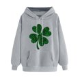 thumbnail image 3 of VBTAPA Womens St. Patrick's Day Clover Print Hoodie Trendy Casual Long Sleeve Drawstring Hooded Sweatshirt Irish Shamrock Pullover Tops Lightning Deals of The Day Gray S, 3 of 5