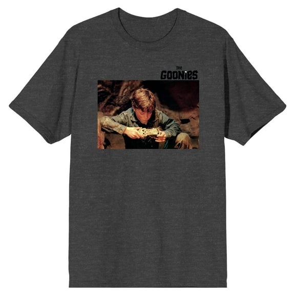The Goonies Mikey Holding Treature Charcoal Heather Gray Men's T-Shirt-XX-Large