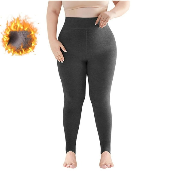 Rohuuque Long Johns Thermal Pants for Women Stirrup Thermal Leggings Light Fleece Lining Tummy Control Ankle Length Dark Gray