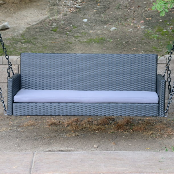 Black 53 Patio Porch Swing Chair Bench Resin Wicker Tree Ceiling Hanger Hanging Chain Com Black 53 Patio Porch Swing Chair Bench, Wickertree Patio Furniture