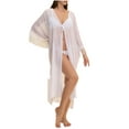 thumbnail image 2 of SwiftWear Women's Sheer Mesh Chiffon Kimono Robe Long Sleeve Fringe Trim Bathrobe, Elegant Open Front Cover Up Loungewear Valentine's Day Gifts for Her (Single Robe Only), White, 2 of 8