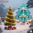 thumbnail image 2 of Stylish Metal Hanging Christmas Tree Wind Spinner - Teal & White Lines Golden Stars & Bows Perfect for Garden & Yard Decor, 2 of 7