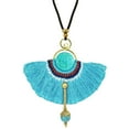 thumbnail image 2 of Stylish Turquoise with Blue Fan Tassel Long Statement Necklace, 2 of 6