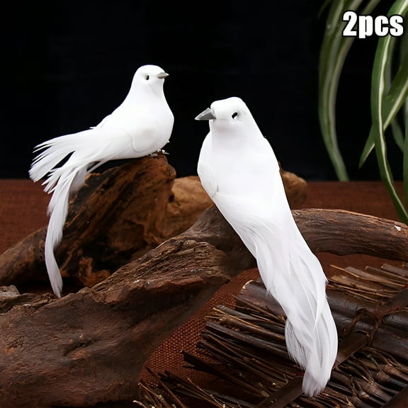 LAMIRO 2Pcs Decorative Fake Doves Artificial Foam Feather White Birds,Craft Bird for Home Ornaments,Wedding Decor