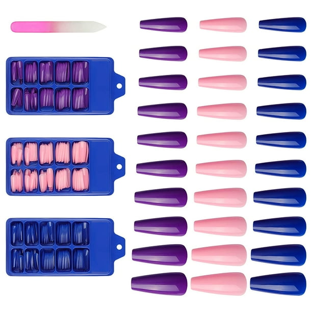 Multicolor Long Press On Nails Coffin Fake Nails Set Ballerina Artificial Nail Art Tips For Women Girls Acrylic False Nails With 1 Nail File Morandi Blue Light Orange Purple Walmart Com Walmart Com