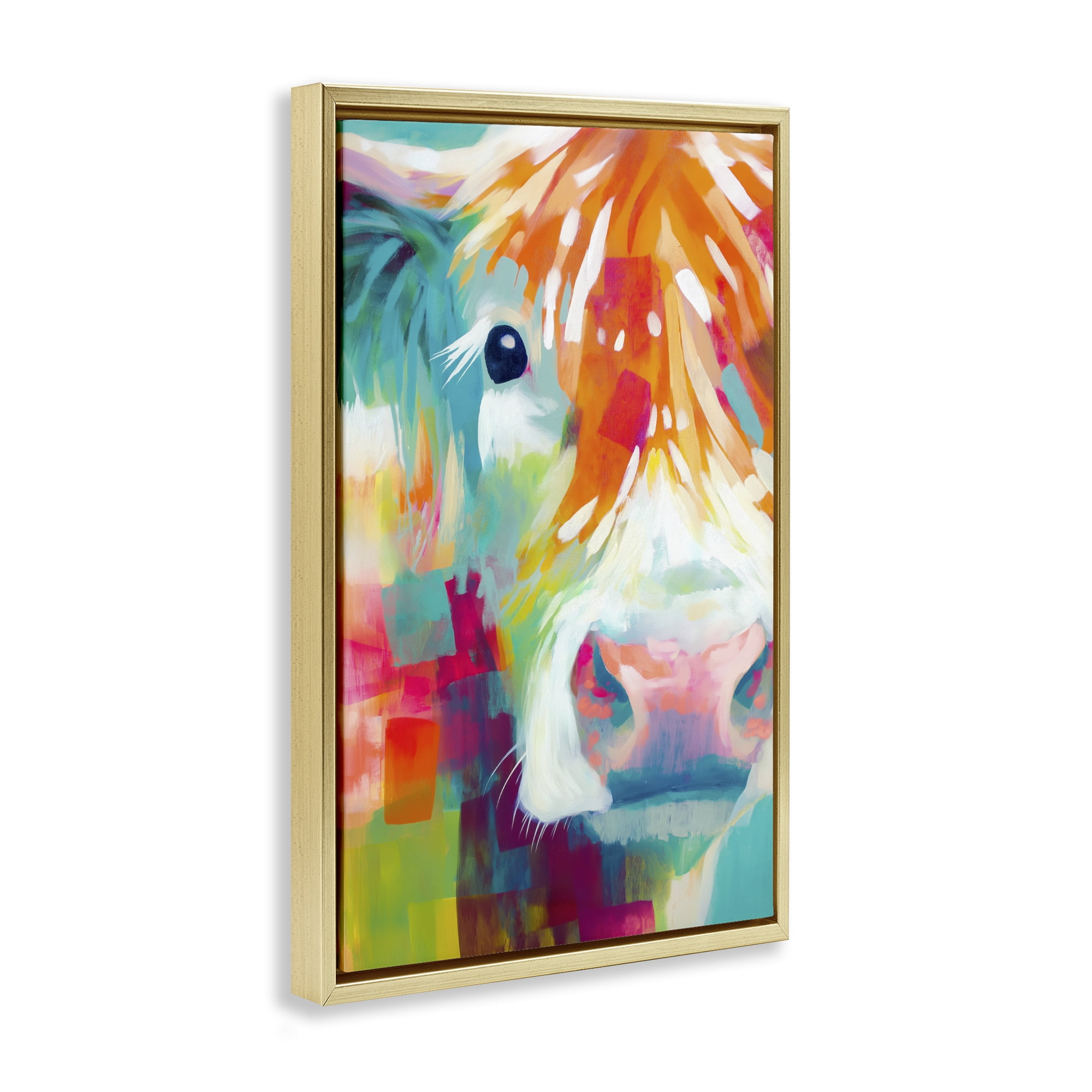 Stupell Industries Highland Portrait in Brights Gold Framed Floater Canvas Wall Art, design by Chromatic Storm Studio