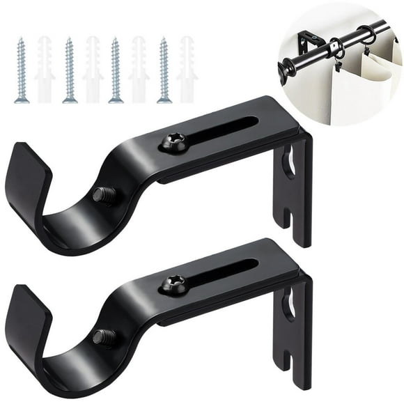 2Pcs Adjustable Curtain Rod Brackets, Extendable Iron Drapery Rod Holders, Sturdy Support Hangers for 1'' Curtain Rods, Wall-Mounted Single Rod Brackets