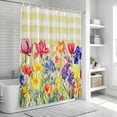 thumbnail image 7 of Yellow Plaid Tulip Waterproof Fabric Shower Curtain,Spring Floral Watercolor Botanical Waterproof Fabric Shower Curtain for Bathroom Curtains Bathtubs Shower Curtains with 12 Hooks Extra Long 72x96, 7 of 7