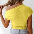 thumbnail image 5 of FAHXNVB Women's One Shoulder T-Shirts Ruched Short Sleeve Casual Slim Fit Tees Tops Solid Color Lightweight Soft Party Fashion Shirts, 5 of 8