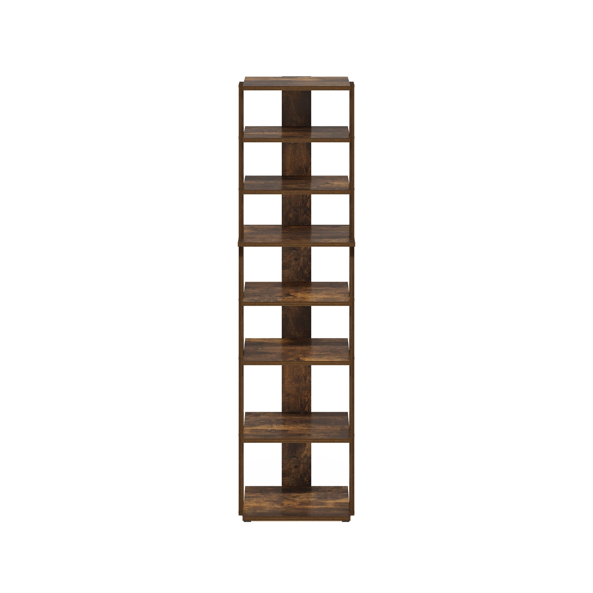 Furinno Compact 8-Tier Vertical Free Standing Shoe Tower in Shoe Rack Amber Pine