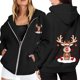 thumbnail image 1 of WILLBEST Sudadera de Mujer con Estampado Navideño, Cremallera, Manga Larga, Bolsillo, Cordón Ajustable y Capucha Informal 2164 Grande, 1 of 8