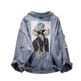 thumbnail image 1 of Veste en Jean Déchirée et Usée pour Femmes, Manches Longues, 1 of 6