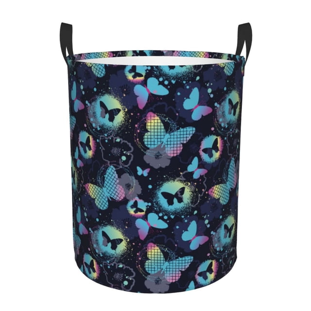 Fotbe Blue Butterfly Cesto de Ropa con Asas, Cesto Impermeable de Gran Capacidad, Bolsa de Lavado para Dormitorio, Cesto de Ropa con Ruedas y Asas-Small