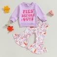 thumbnail image 2 of Okbabeha Toddler Baby Girl Thanksgiving Clothes Letter Print Crewneck Sweatshirt Tops Pumpkin Pie Flare Pants Cute Outfit, 2 of 7