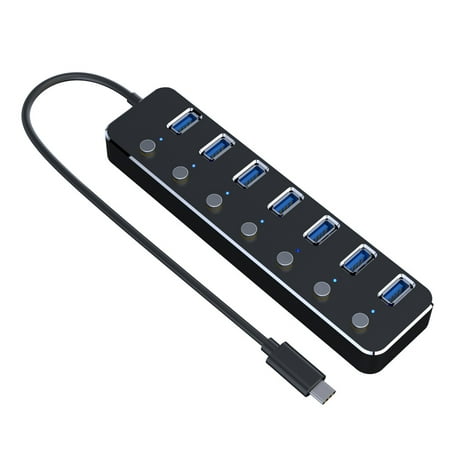USB 3.0 Hub, 7-Port USB Hub USB Adapter with Individual on/Off LED Switch USB Hub 3.0 for Dell, HP, MacBook Air, Surface Pro, Asus, Acer, Xbox, Console, Printer, Flash Drive, HDD