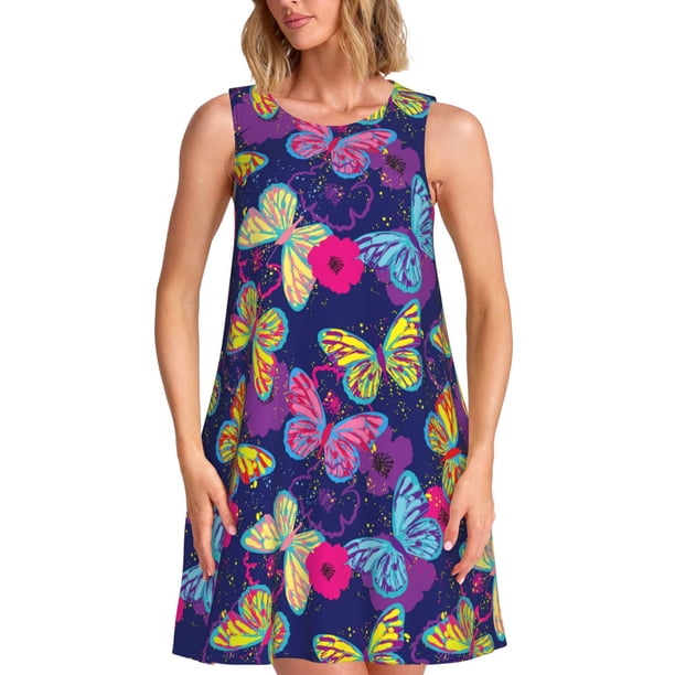 Disketp Paint Butterflies para Vestido sin Mangas para Mujeres, Vestidos de Verano para Mujeres, Casual y Holgado para la Playa