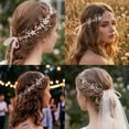 thumbnail image 3 of Miallo Elegant Rose Gold Bridal Hair Vine with Faux Pearls, Shimmering Flower Wedding Headband with Organza Ribbon for Holiday Ball Party, 3 of 7