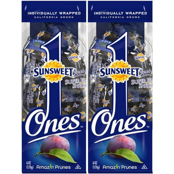 Sunsweet Gold Label Ones Super Select California Individually Wrapped Prunes 6.0 Ounces (Pack of 2)(Packaging May Vary)