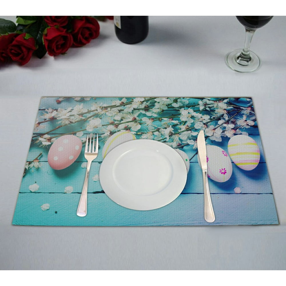 GCKG Happy Easter Placemat, Colorful Easter Eggs on Wooden Placemat