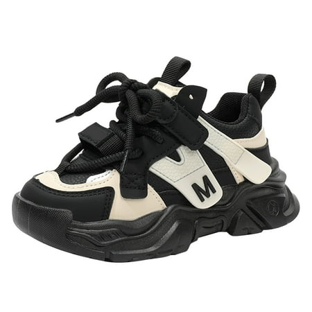 ZHAGHMIN Leather Sneakers for Baby Girls Boys  Daddy Shoes Lightweight Mesh Walking Running Casual Shoes for Kids Boots for Girls Black Size26