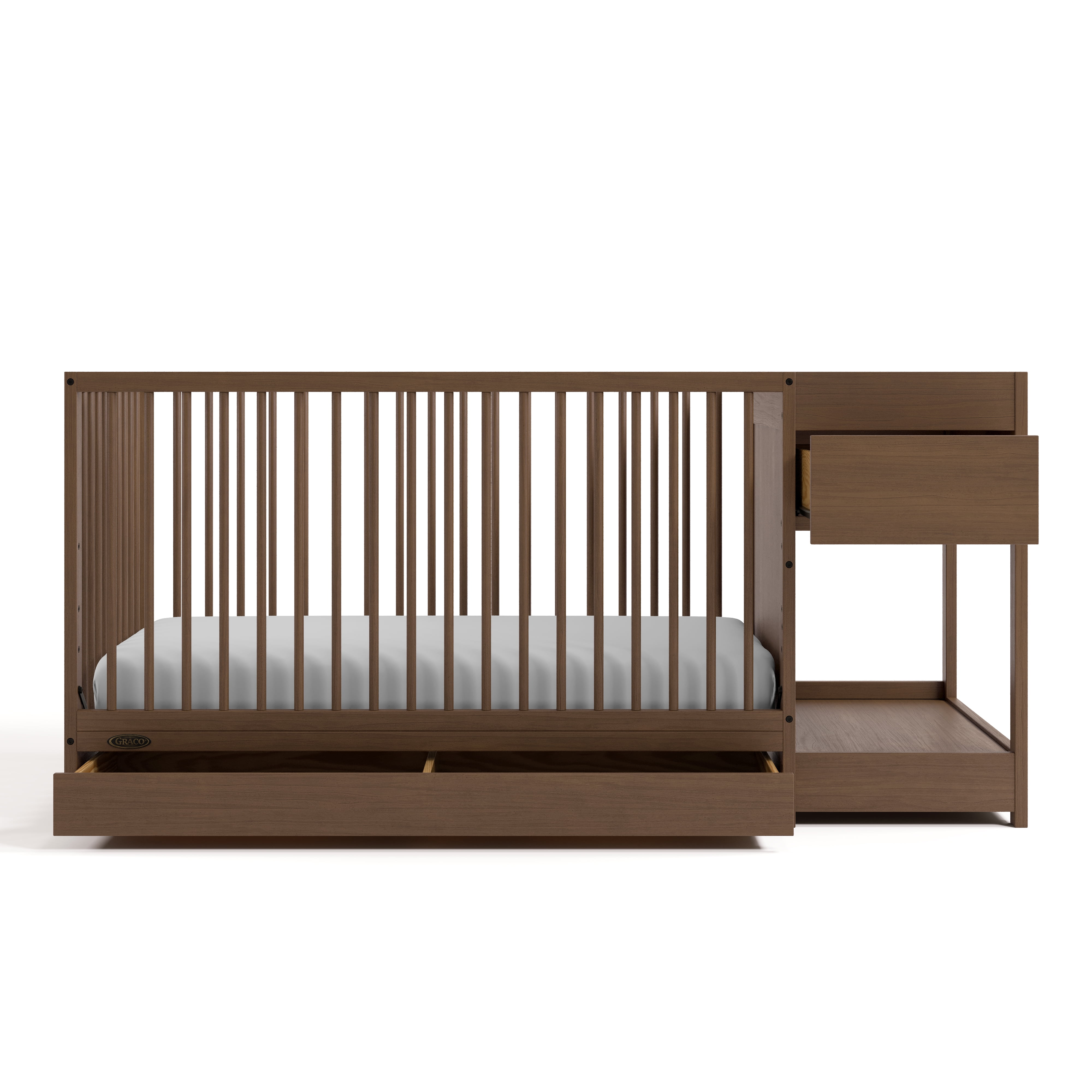 Graco Teddi 5-in-1 Convertible Baby Crib and Changer with Drawer, Hazelnut