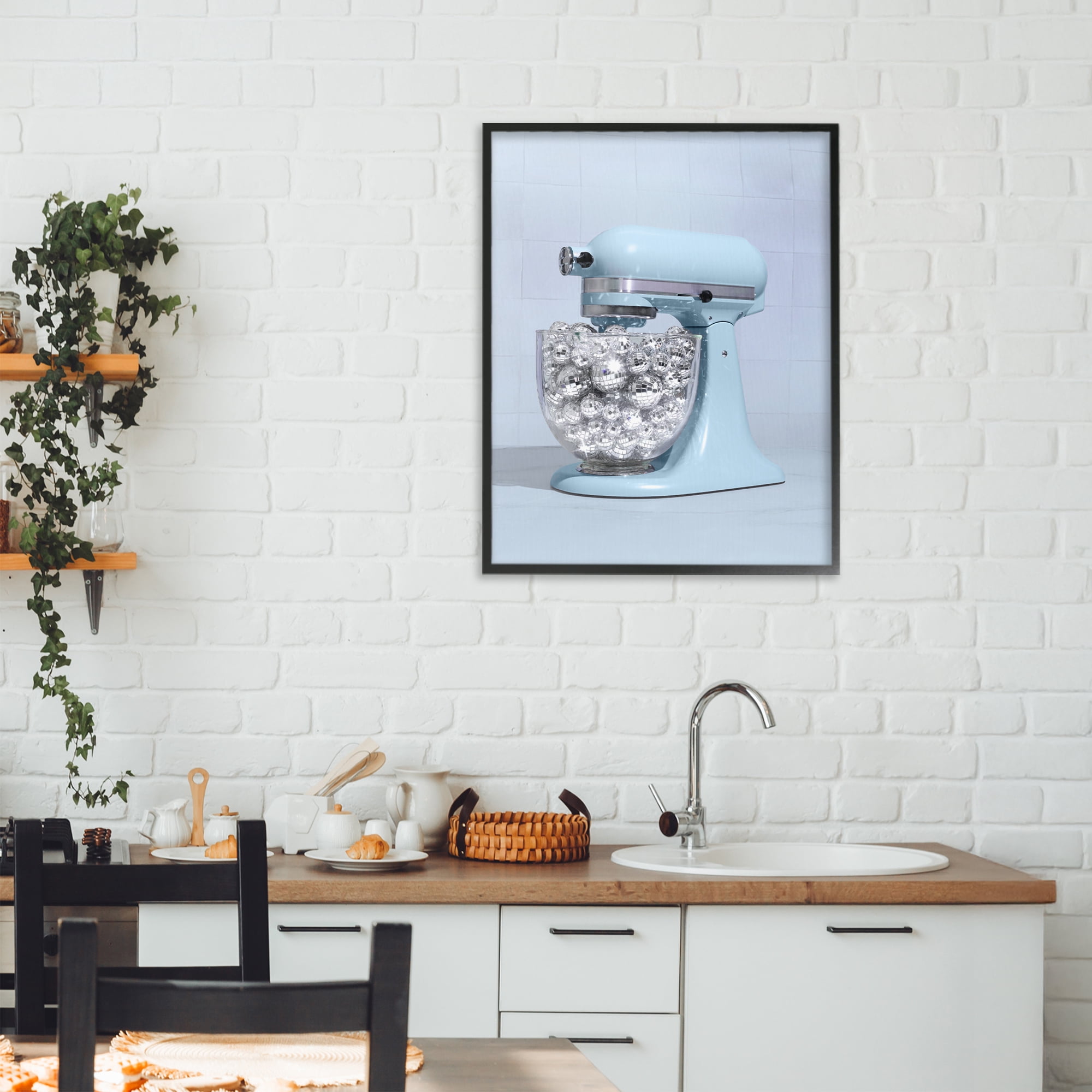Stupell Industries Disco Kitchen Mixer over Blue Black Framed Giclee Art, design by LISH Creative