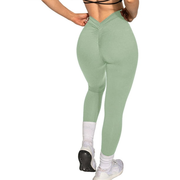 Aayomet Women's V Waist Peach Butt Fitness Leggings Summer Bottoms Pants  Lifted Butt Skinny Workout Flare Yoga Pants (Green, L) 