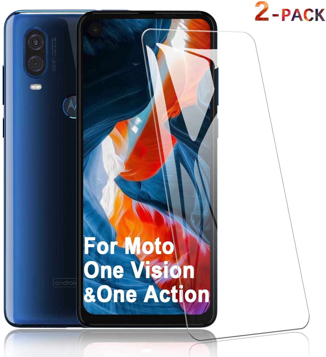 Moto One Vision Screen Protector, SCL 9H Tempered Glass Screen Protector for Moto One Vision (2-Pack), 2.5D Rounded