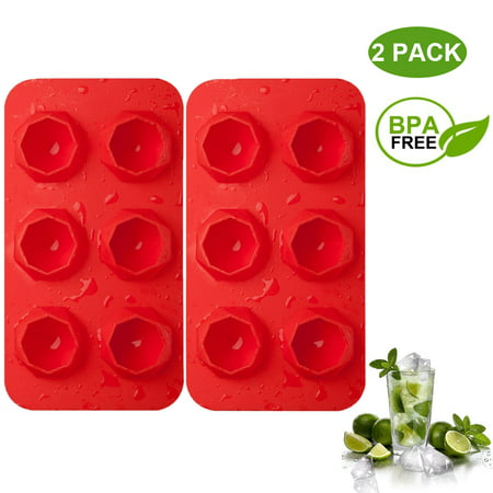 2 Pcs Approved Food Grade Silicone 6 Grids Large Ice Maker Ice Cube Trays Chocolate Mold Mould Maker for Kitchen Bar Party