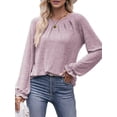 thumbnail image 2 of Camisas de Larga para Mujer, Moda Otoño 2025, Blusas Elegantes e Informales, Blusas Tipo Túnica Plisadas con Cuello Redondo. Púrpura S, 2 of 10