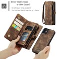 thumbnail image 2 of For iPhone 12, iPhone 12 Pro Wallet Case,Multi-Functional Retro Leather Purse Flip Cover Zipper Wallet Case with Removable Card Slots Pocket & Detachable Wrist Strap Magnetic Phone Case, Darkbrown, 2 of 9