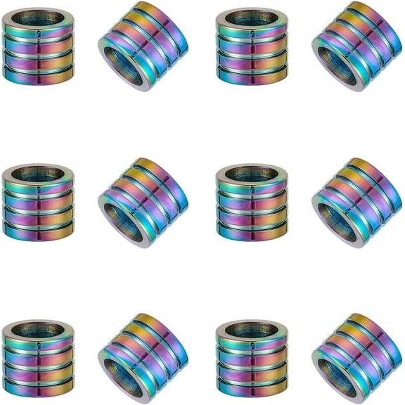 12Pcs 304 Stainless Steel Beads Large Hole Beads Grooved Column Rainbow Color 10x8mm Hole: 7mm