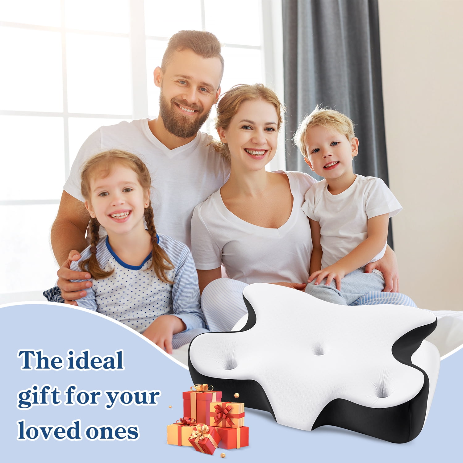 MOONORAH Cervical Pillow for Neck and Shoulder, Ergonomic Side Sleeper Pillow for Neck Support, Contour Memory Foam Pillows for Side Back & Stomach Sleepers with Cooling Pillowcase, Black