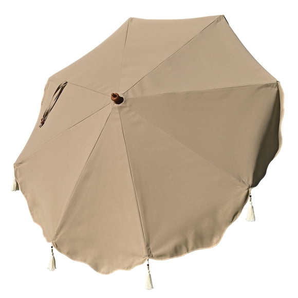 LAGarden 7 Ft Fringe Umbrella Replacement Canopy Top Cover Boho Outdoor UPF50+,Khaki with Fringe,BH7W-10