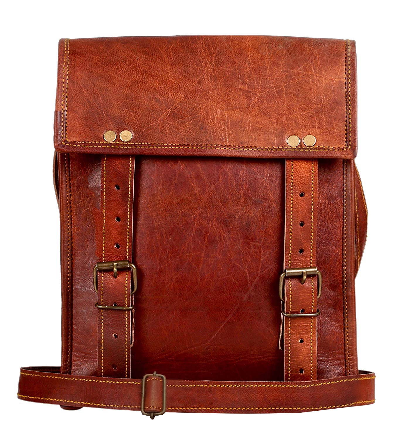 Top Layer Leather Mens Bag Single Shoulder Messenger Bags for iPad Laptop dark coffee, large 