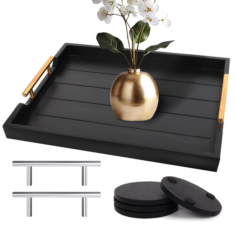 Sxnows Large Wood Serving Tray with Metal Handles photo 1