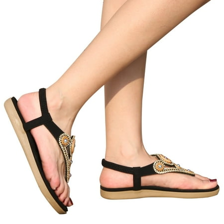 

Cathalem Shoes Flip Sandals Rhinestone Wedge Comfortable Band Elastic Flops Fashion Toe Round Women s Tan Sandals for Women Black 8.5