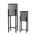 thumbnail image 3 of Luxen Home WHPL1539 Metal CachePot Planters with Black Metal Stands, Black & White - Set of 2, 3 of 5