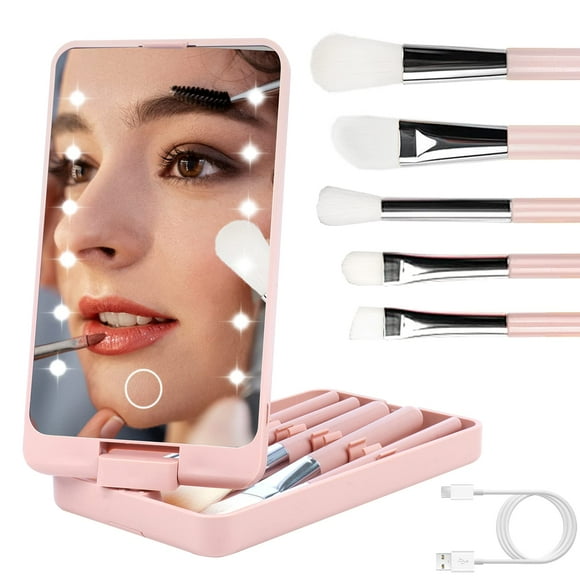 Vanity Mirror with Light, Portable Dressing Table Makeup Mirror with 12 LED Lights and 5Pcs Brush 360°Adjustable Touch Screen Lighted Desk Mirror