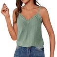 thumbnail image 2 of Gamivast V Neck Camisole for Women Summer Sleeveless Tank Tops Eyelet Lace Trim Spaghetti Strap Shirts Casual Flowy Basic Cami Blouses for Daily Vacation Wear Green M, 2 of 7