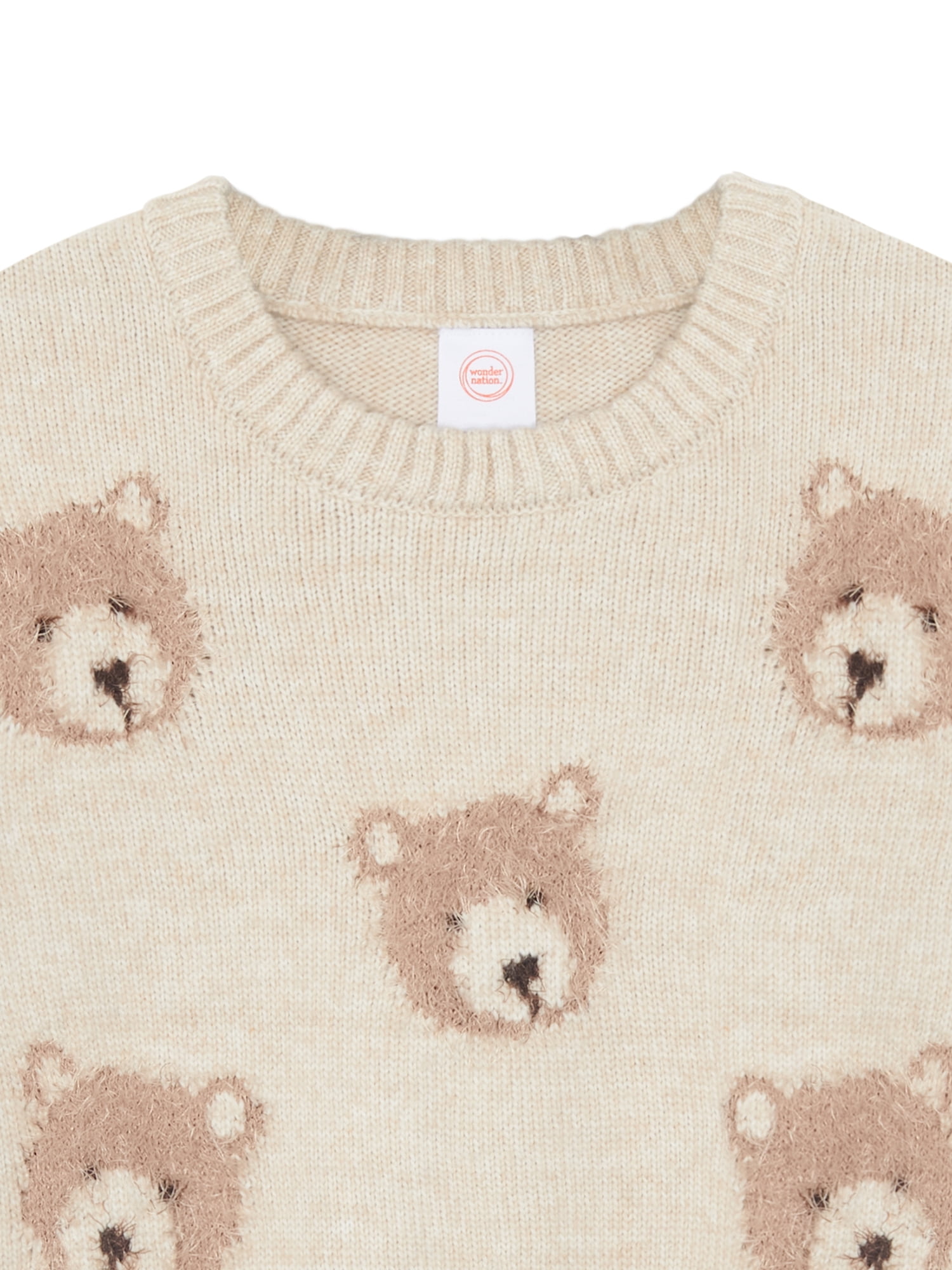 Wonder Nation Girls Novelty Feather Yarn Bear Icon Sweater, Sizes 4-18 & Plus