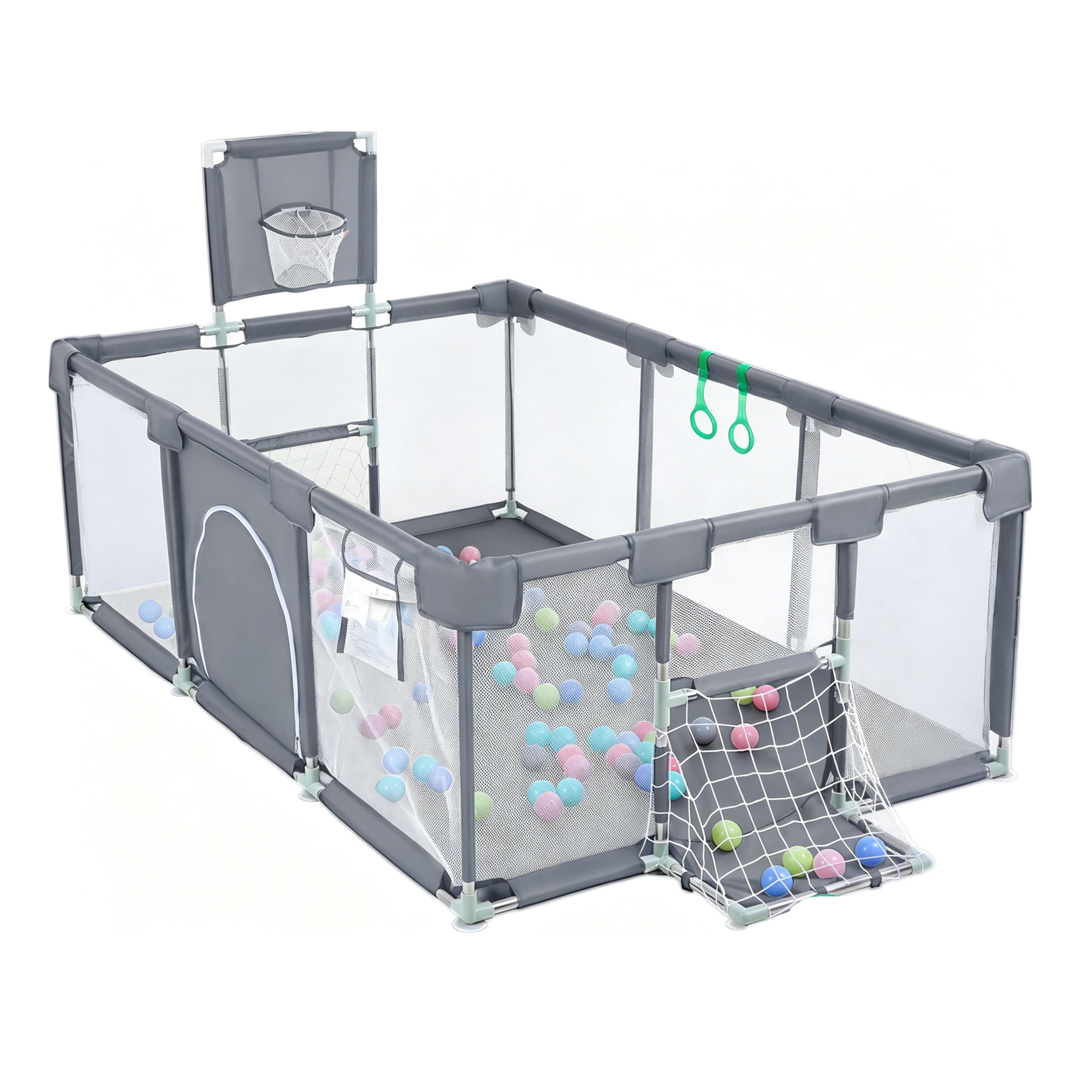 HioHa Pet Large Playpen, Family Big Playard with Basketball Hoop, Portable Pet Fences, Foldable Play Fence with Storage Bag