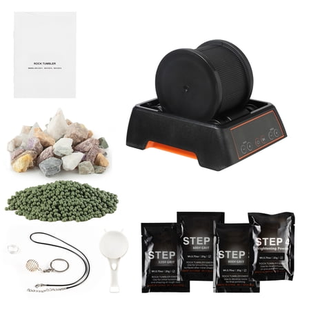 KFFKFF Rock Tumbler Machine, 1 lb Capacity Rock Polisher, Rock Tumbling Kit with Adjustable 4-Speed Settings, 1–9 Day Timer, Durable Direct Drive Motor for Polishing Rose Quartz, Amethyst, and More