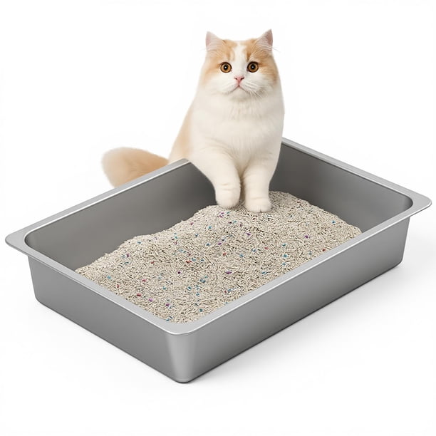 Arenera para Gatos Kirecoo de Acero Inoxidable Grande con Entrada Baja