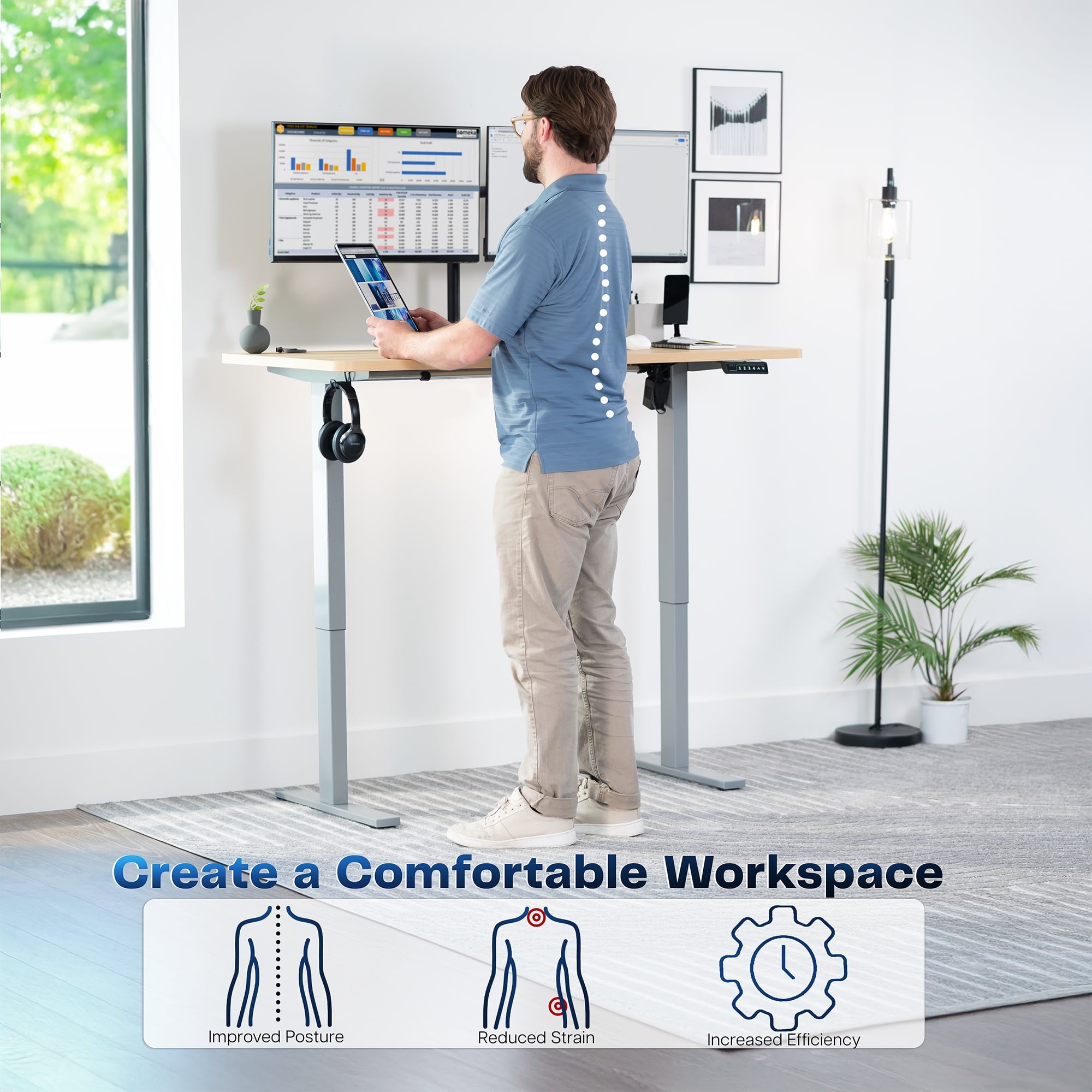VIVO Gray Electric Stand Up Desk Frame, Single Motor Standing Adjustable Base