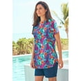 thumbnail image 3 of Swim 365 Women's Plus Size Split-Neck Short Sleeve Swim Tee With Built-In Bra, 3 of 6