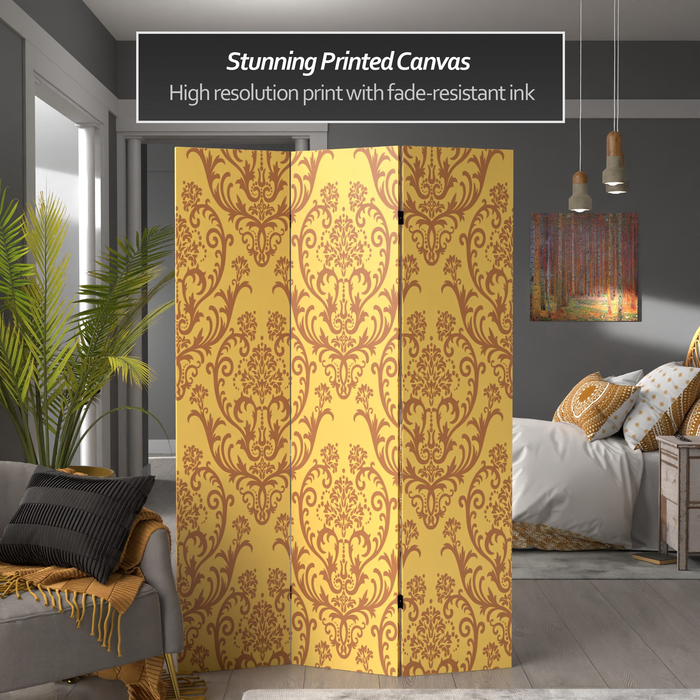 Oriental Furniture 6 ft. Tall Double Sided Damask Room Divider - 3 Panel