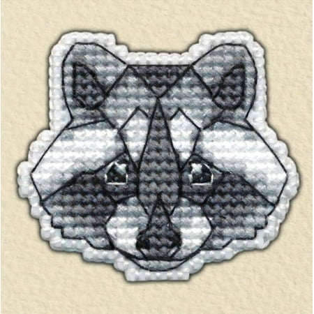 UPC: 4660009929441 | Counted Cross Stitch Kit Badge-Racoon 1094 Needlework Easy Gray White By Oven Animal
